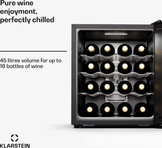 Klarstein Silent Vino 16 Uno Wijnkoelkast 16 Flessen Zwart