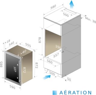 Le Chai LBN555 Inbouw Wijnklimaatkast 2 Zones Zwart 50 Flessen