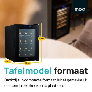 MOA Wijnkoelkast 12 Flessen Zwart Vrijstaand Inbouw