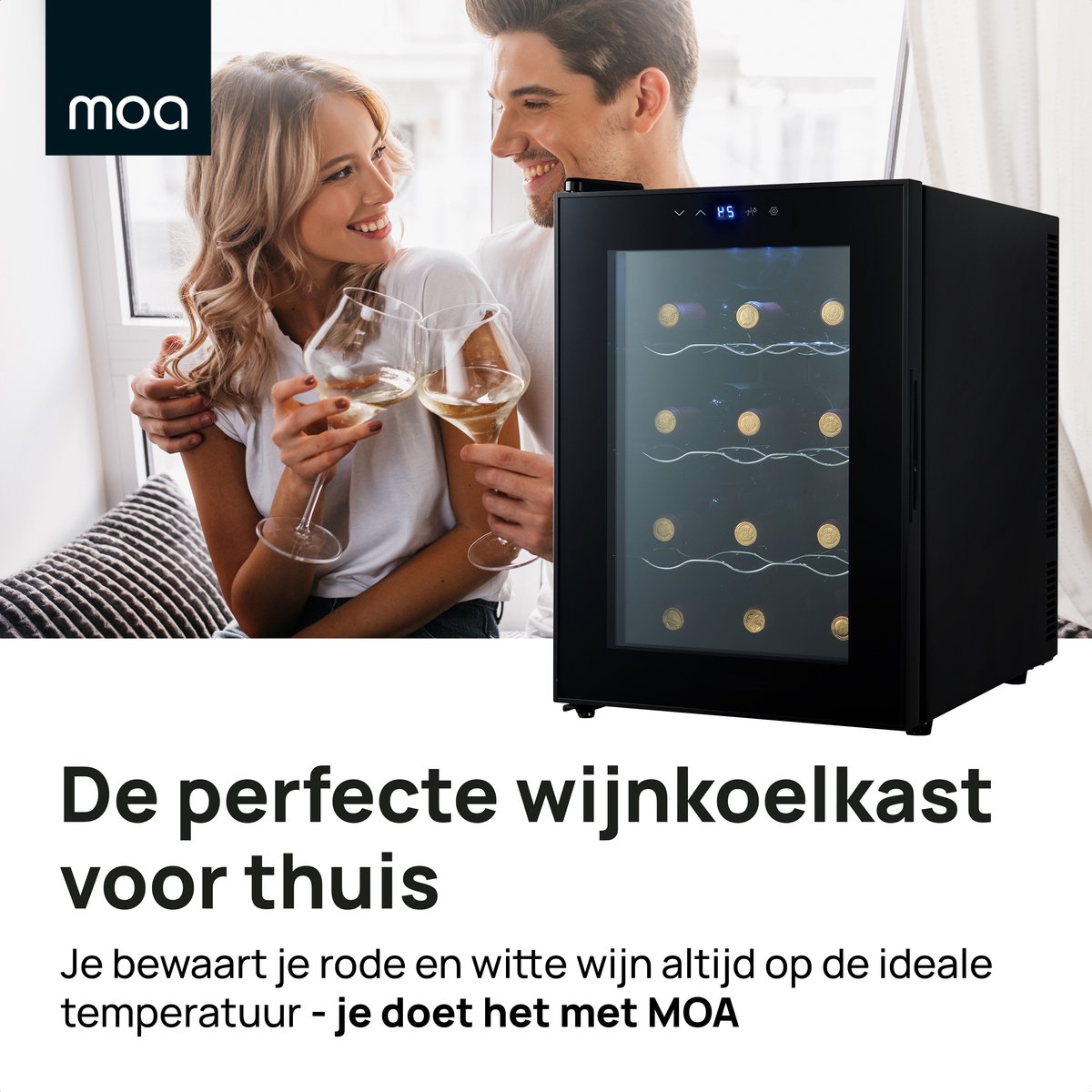 MOA Wijnkoelkast 12 Flessen Zwart Vrijstaand Inbouw