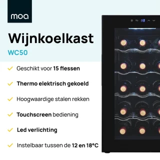 MOA Wijnkoelkast 15 Flessen Zwart Vrijstaand Inbouw