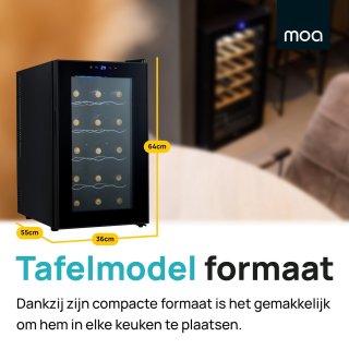 MOA Wijnkoelkast 15 Flessen Zwart Vrijstaand Inbouw