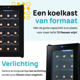 MOA Wijnkoelkast 15 Flessen Zwart Vrijstaand Inbouw