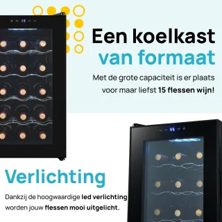MOA Wijnkoelkast 15 Flessen Zwart Vrijstaand Inbouw