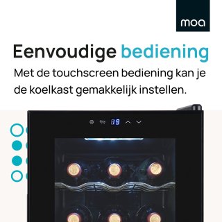 MOA Wijnkoelkast 15 Flessen Zwart Vrijstaand Inbouw