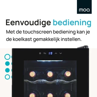 MOA Wijnkoelkast 15 Flessen Zwart Vrijstaand Inbouw