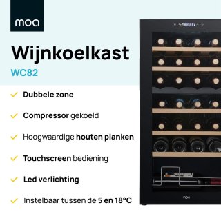 MOA Wijnkoelkast 28 Flessen 2 Zones Zwart
