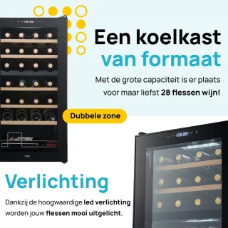 MOA Wijnkoelkast 28 Flessen 2 Zones Zwart