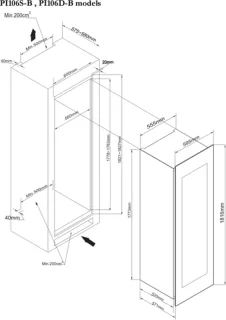 Pevino Inbouw Wijnkoelkast 178 cm 107 Flessen 1 Zone