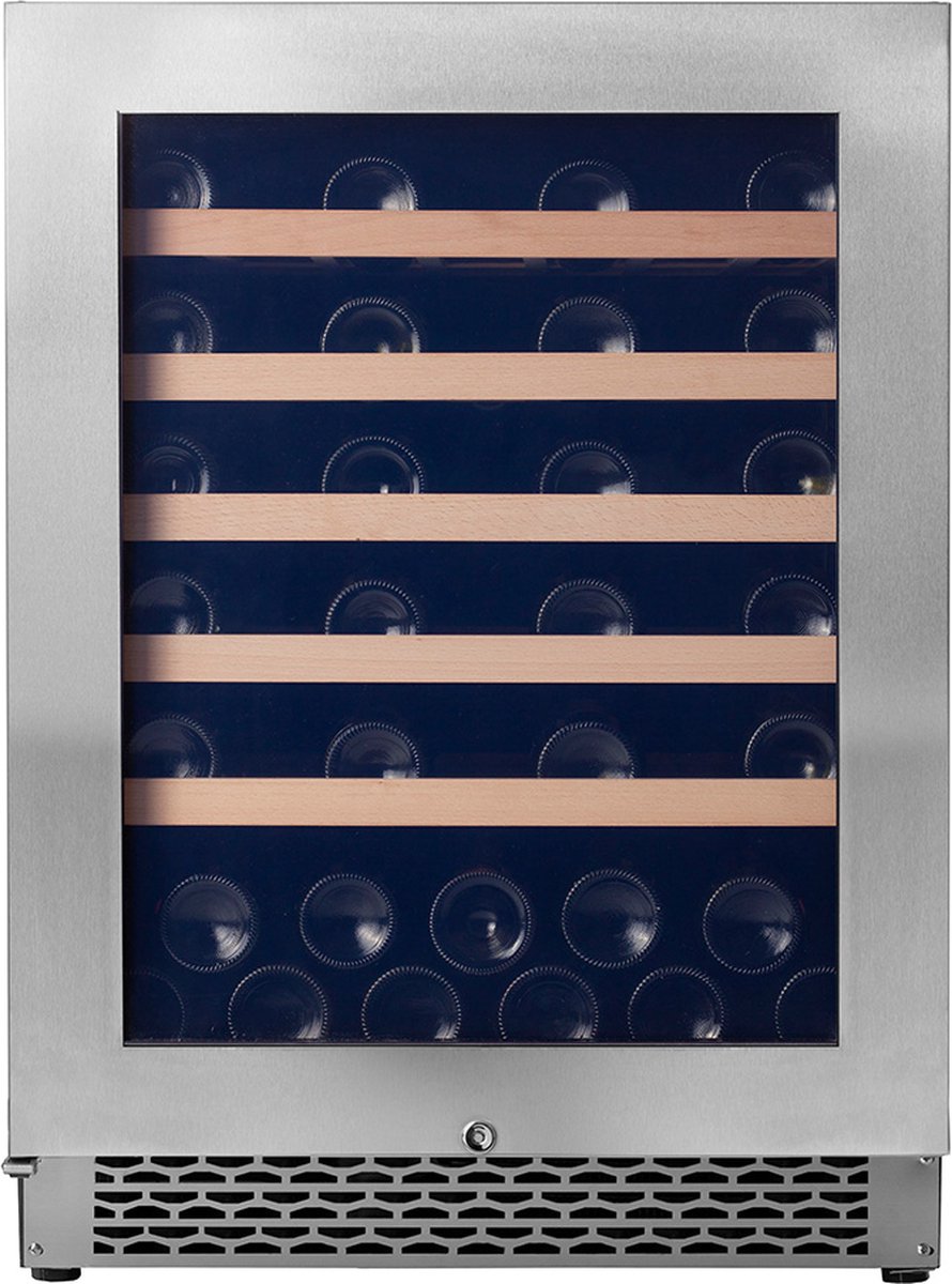 De Pevino Majestic Wijnkoeler 46 flessen 1 zone RVS in één oogopslag