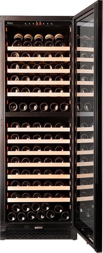 Pevino Majestic Wijnkoelkast 150 flessen 2 zones zwart RVS front review