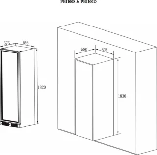 Pevino PBI100S-HHBS Wijnkoelkast 54 flessen Zwart mat staal