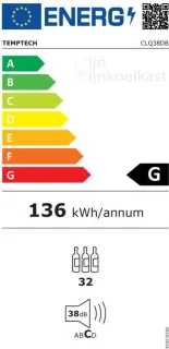 Temptech CLQ38DB wijnkoelkast 32 flessen zwart