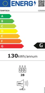 Temptech OZ60DB inbouwwijnkoelkast 28 flessen zwart