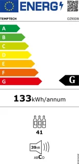 Temptech OZ90DB inbouwwijnkoelkast 41 flessen zwart