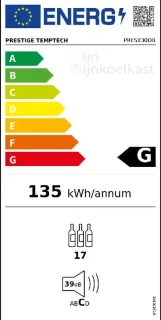 Temptech PRESX30DB wijnkoelkast 19 flessen 2 zones
