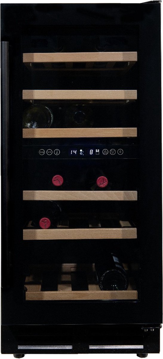 De Vinata Premium Martino wijnklimaatkast zwart 30 flessen vrijstaand en onderbouw in één oogopslag