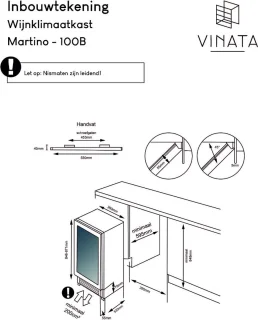 Vinata Premium Martino wijnklimaatkast zwart 30 flessen vrijstaand en onderbouw