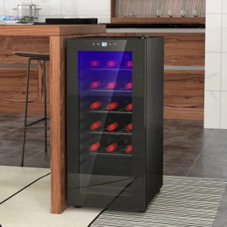 Wijnkoelkast 18 flessen LED-display zwart 50L