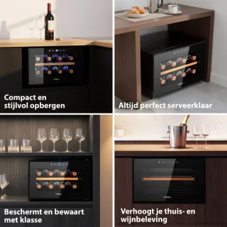 Wijnkoelkast liggend 8 flessen - Zwart