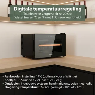 Wijnkoelkast liggend 8 flessen - Zwart