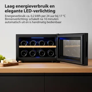 Wijnkoelkast liggend 8 flessen - Zwart