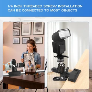 3 stuks camera flitshouderset - klem met kogelkop - statiefklem 360 graden - camera klem clips - metalen klemhouder met 1/4 inch schroef - zwart - accessoires voor fotografie