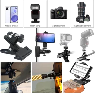 3 stuks camera flitshouderset - klem met kogelkop - statiefklem 360 graden - camera klem clips - metalen klemhouder met 1/4 inch schroef - zwart - accessoires voor fotografie