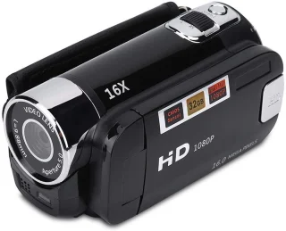 Digital Camcorder, Full HD Full HD Rotation 270° 1080P 16X High Definition Camcorder, Portable DV Video Camera with 2.7 Inch Display for Home Camping (EU Plug Black)