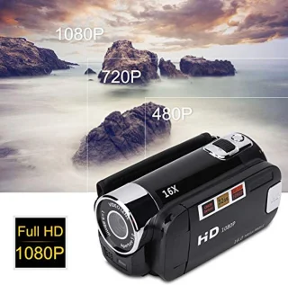 Digital Camcorder, Full HD Full HD Rotation 270° 1080P 16X High Definition Camcorder, Portable DV Video Camera with 2.7 Inch Display for Home Camping (EU Plug Black)