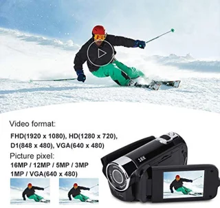 Digital Camcorder, Full HD Full HD Rotation 270° 1080P 16X High Definition Camcorder, Portable DV Video Camera with 2.7 Inch Display for Home Camping (EU Plug Black)