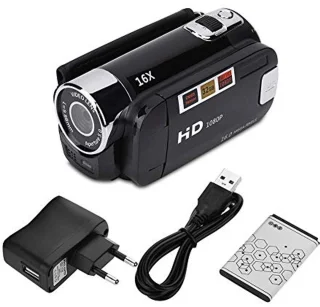 Digital Camcorder, Full HD Full HD Rotation 270° 1080P 16X High Definition Camcorder, Portable DV Video Camera with 2.7 Inch Display for Home Camping (EU Plug Black)