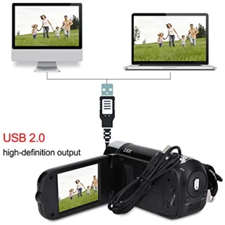 Digital Camcorder, Full HD Full HD Rotation 270° 1080P 16X High Definition Camcorder, Portable DV Video Camera with 2.7 Inch Display for Home Camping (EU Plug Black)