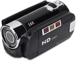 Digital Camcorder, Full HD Full HD Rotation 270° 1080P 16X High Definition Camcorder, Portable DV Video Camera with 2.7 Inch Display for Home Camping (EU Plug Black)