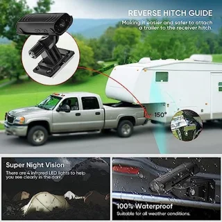 Reverse Hitch Guide Camera, 1080P RV Rear View Camera with Waterproof, Night Vision, Motion Detection, Magnetic Adhesive Mount, Reverse Camera for Motorhome, Trucks,