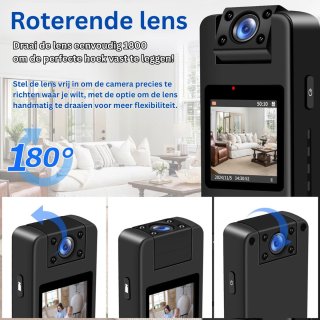 Wat vinden we goed aan de Bodycam - Action Cam - Bewegingsdetectie - 180º Draaibare Lens - Bodycam Politie - Spycam - Full HD - Zwart