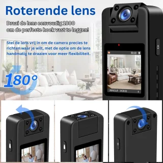 Bodycam - Action Cam - Bewegingsdetectie - 180º Draaibare Lens - Bodycam Politie - Spycam - Full HD - Zwart