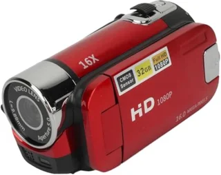 1080P Digitale Camera 16MP – 2.4 Inch Draaibaar Scherm met 16x Zoom en Vullicht – HD Video Recorder met Oplaadfunctie, Selfie Mode & Externe Microfoon Ondersteuning - Camcorder - Videocamera - Rood