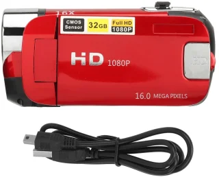 1080P Digitale Camera 16MP – 2.4 Inch Draaibaar Scherm met 16x Zoom en Vullicht – HD Video Recorder met Oplaadfunctie, Selfie Mode & Externe Microfoon Ondersteuning - Camcorder - Videocamera - Rood