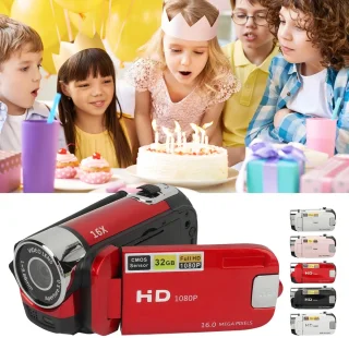 1080P Digitale Camera 16MP – 2.4 Inch Draaibaar Scherm met 16x Zoom en Vullicht – HD Video Recorder met Oplaadfunctie, Selfie Mode & Externe Microfoon Ondersteuning - Camcorder - Videocamera - Rood
