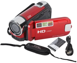 1080P Digitale Camera 16MP – 2.4 Inch Draaibaar Scherm met 16x Zoom en Vullicht – HD Video Recorder met Oplaadfunctie, Selfie Mode & Externe Microfoon Ondersteuning - Camcorder - Videocamera - Rood