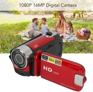 1080P Digitale Camera 16MP – 2.4 Inch Draaibaar Scherm met 16x Zoom en Vullicht – HD Video Recorder met Oplaadfunctie, Selfie Mode & Externe Microfoon Ondersteuning - Camcorder - Videocamera - Rood