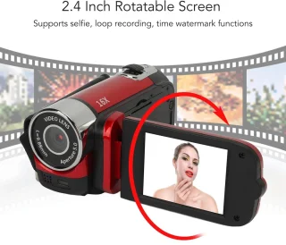 1080P Digitale Camera 16MP – 2.4 Inch Draaibaar Scherm met 16x Zoom en Vullicht – HD Video Recorder met Oplaadfunctie, Selfie Mode & Externe Microfoon Ondersteuning - Camcorder - Videocamera - Rood