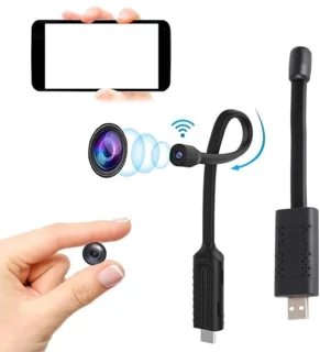 USB Plug Mini WiFi Wireless Camera, Gooseneck Lens Camera 1080P HD Security Camera for Car Home, Security Cameras Small Nanny Cam with Motion Detection, View on