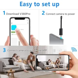 USB Plug Mini WiFi Wireless Camera, Gooseneck Lens Camera 1080P HD Security Camera for Car Home, Security Cameras Small Nanny Cam with Motion Detection, View on