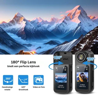 Bodycam - Action Cam - Spycam - Bewegingsdetectie - 180º Draaibare Lens - Bodycam Politie - Full HD - Zwart