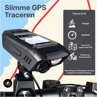 4-in-1 Fietscamera 4K Action Cam van MMOBIEL – Waterdichte IPX5 Fiets Camera met Video, GPS Route Tracker, LED Zaklamp (600lm), Toeter, WiFi App – Inclusief 32GB SD-Kaart – Eenvoudige Stuurbevestiging