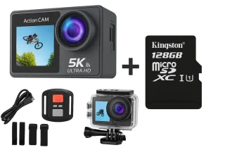 NexZone - Action Camera - Waterdicht 30m - 5K Ultra HD - Incl. 128GB SD Kaart - Actioncam - 60fps - Wifi - Onderwatercamera - Dubbel Scherm - Beelstabilisatie - Incl. Accessoires