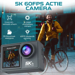 NexZone - Action Camera - Waterdicht 30m - 5K Ultra HD - Incl. 128GB SD Kaart - Actioncam - 60fps - Wifi - Onderwatercamera - Dubbel Scherm - Beelstabilisatie - Incl. Accessoires