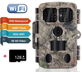 48GB Outdoor WiFi Jacht Trail Camera - 48MP Foto's - 4K Video - Nachtzicht - Bewegingsdetectie - Infrarood Sensor - APP-bediening - Wildlife Camera - IP65 Waterdicht - 128GB Ondersteuning